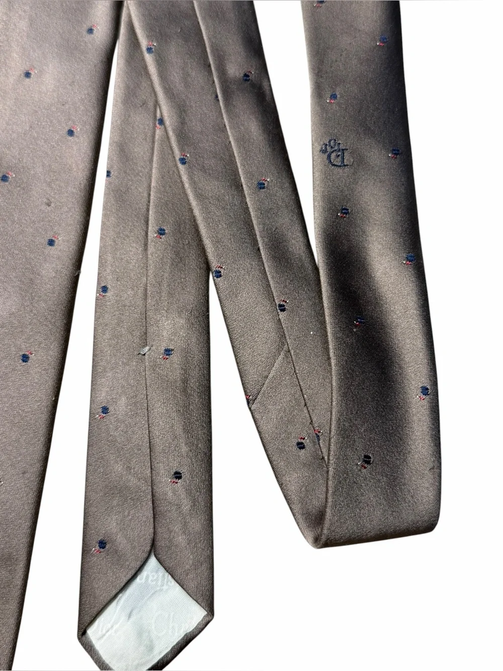 Christian Dior Vintage Silk Tie Brown Gray Mini Logo Pattern Made in Italy